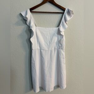 BCBGeneration White Ruffled Square- Neck Mini Dress